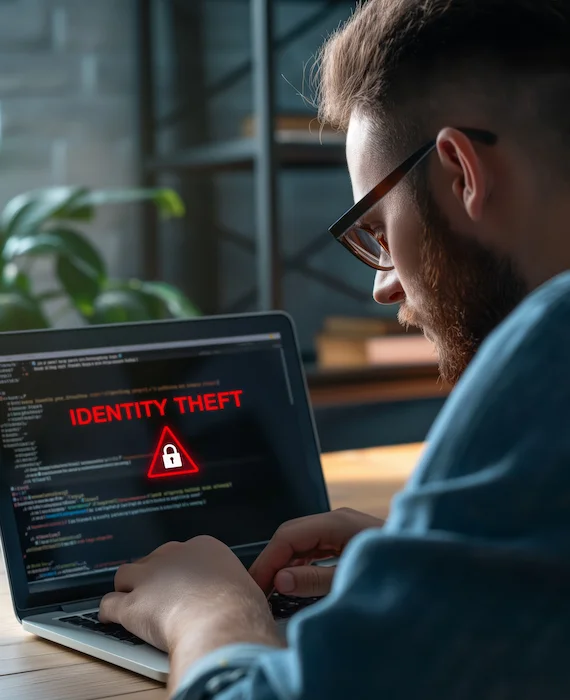 freelance cybersécurité - un homme face à un écran d'ordinateur affichant une menace potentielle de piratage