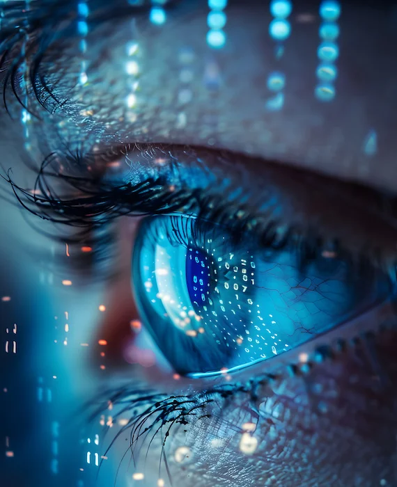 freelance ia - un visuel d'œil avec du code informatique